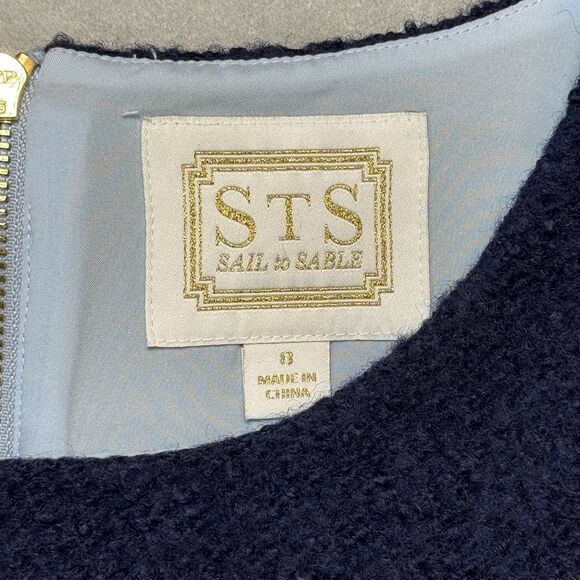 STS Sail to Sable Dark Blue Tweed Wool Blend Shift Dress Size 8 Short Sleeve - Picture 2 of 14